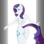  2013 anthro anthrofied breasts butt cutie_mark dialogue digital_media_(artwork) english_text equine eyes_closed female friendship_is_magic hair hi_res horn jrvanesbroek light mammal my_little_pony nude purple_hair pussy rarity_(mlp) solo standing text unicorn white_light 