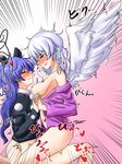  2girls angel_wings breasts doremy_sweet futa_on_female futanari girl_on_top kishin_sagume long_hair multiple_girls oshiaki touhou wings 