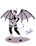  bat_wings black_sclera dazol demon demon_girl demon_horns demon_tail demon_wings flat_chest hooves horns leather leather_pants monochrome narrow_waist navel original pants pointy_ears short_hair succubus tail thick_thighs thighs wide_hips wings 