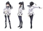  1girl back black_hair black_legwear boots buttons cravat female highres long_hair looking_at_viewer purple_eyes qualidea_code rindou_hotaru simple_background skirt solo standing tied_hair white_background 