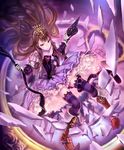  artist_request broken_glass brown_hair cat_tail crown cygames dark_alice detached_sleeves frilled_skirt frills glass gloves hairband long_hair official_art pointy_shoes shadowverse shingeki_no_bahamut shoes skirt striped striped_legwear tail thighhighs yellow_eyes 