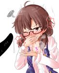  1girl brown_hair cum facial glasses oshiaki touhou usami_sumireko 