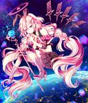  animal_ears bad_id bad_pixiv_id blush boots bunny_ears eyebrows_visible_through_hair fake_animal_ears high_heel_boots high_heels long_hair looking_at_viewer original parted_lips pink_footwear pink_hair solo staff twintails uchuu_gorira 