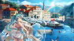  ahoge aqua_hair back backless_dress backless_outfit bangs bird boat brick_wall building buoy butt_crack day detached_collar dock dress floating_hair from_behind green_eyes hair_ornament hatsune_miku highres holding holding_umbrella l.bou long_hair looking_at_viewer looking_back montenegro mountain open_mouth outdoors outstretched_arms pennant puddle rain rainbow real_world_location revision ripples sailboat seagull short_dress shoulder_blades sleeveless sleeveless_dress smile solo spaghetti_strap spire tower town transparent transparent_umbrella twintails umbrella very_long_hair vocaloid water watercraft white_dress yacht 