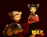  2007 ascot canine cathy_(character) clothing dress feline fox gloves hair logo mammal max_&amp;_co max_(character) microphone musical_instrument official shirt wallpaper 