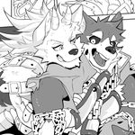  bathym black_and_white canine chain demon dog garmr hug kumak male mammal mane_hair monochrome tokyo_afterschool_summoners tongue wolf 