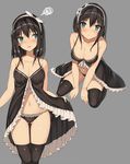  ass_visible_through_thighs babydoll black_hair black_legwear black_panties blue_eyes blush breasts cleavage collarbone frilled_panties frills grey_background hairband kureha_(ironika) large_breasts lingerie looking_at_viewer multiple_views navel negligee original panties simple_background sitting squiggle thigh_gap thighhighs tsubasa_(kureha) underwear wariza 