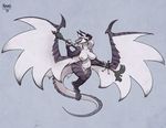  2017 5_fingers 5_toes anthro big_breasts breasts claws countershading digital_media_(artwork) dragon eiris fangs female forked_tongue front_view grey_background grey_scales hair hi_res holding_object horn long_hair long_tail looking_at_viewer membranous_wings navel nawka nipples non-mammal_breasts open_mouth reptile scales scalie signature simple_background slit_pupils smile solo stripes teeth thick_tail thick_thighs toe_claws toes tongue tongue_out voluptuous white_countershading white_hair white_scales white_skin wide_hips wings yellow_eyes 