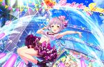  balloons blush brown_eyes dress idolmaster idolmaster_cinderella_girls idolmaster_cinderella_girls_starlight_stage koshimizu_sachiko purple_hair rainbow short_hair smiel wink 