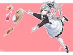  :o artist_name bow bowtie closers coffee dated drink falling frills full_body gloves hair_ribbon half-closed_eyes long_hair maid maid_headdress mary_janes orange_eyes outstretched_arms pantyhose pink_background ribbon shoes silver_hair solo surps tina_(closers) tray tripping white_gloves white_legwear 