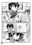  1girl 4koma :d admiral_(kantai_collection) aikawa_touma blush check_translation comic commentary_request flat_cap greyscale grin hat hibiki_(kantai_collection) kantai_collection long_hair military military_uniform monochrome naval_uniform open_mouth page_number peaked_cap shaded_face short_hair smile translated translation_request uniform 