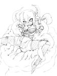  1girl akane_(card_quest) camel_(dansen) cleavage female monochrome monster restrained tentacle 