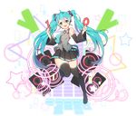  black_legwear black_skirt blue_eyes blue_hair blue_neckwear blush eyebrows_visible_through_hair hatsune_miku long_hair looking_at_viewer lowres necktie open_mouth skirt smile solo star thighhighs tp_(kido_94) transparent_background twintails vocaloid 