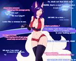  2017 ahri_(lol) animal_humanoid breasts canine clothing comic dickgirl english_text erection erection_under_clothes fox fox_humanoid hair hi_res humanoid intersex league_of_legends legwear magnetus mammal multi_tail nipples penis purple_hair riot_games solo text thigh_highs video_games 
