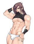  1boy abs blush looking_at_viewer muscle naughty_face nipples pecs presenting shirt_lift solo sweat tokisige underwear undressing 