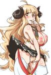  anila_(granblue_fantasy) areolae bangs blonde_hair blonde_pubic_hair breasts eyebrows_visible_through_hair fingering granblue_fantasy hand_to_own_mouth horns huge_breasts inverted_nipples long_hair looking_down monchan_rev3 nipples orange_eyes partially_undressed pubic_hair pussy pussy_juice pussy_juice_trail sheep_horns skirt skirt_lift smug thighhighs wind wind_lift yellow_eyes 