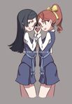  barbara_parker black_hair blush brown_hair commentary_request cowboy_shot green_eyes hanna_england heart heart_hands highres little_witch_academia looking_at_viewer luna_nova_school_uniform multiple_girls ponytail qiongsheng school_uniform short_eyebrows smile symmetrical_hand_pose yuri 