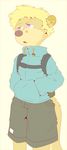  annoyed anthro backpack clothed clothing cute_fangs fully_clothed hands_in_pockets hi_res looking_away male mammal mustelid open_mouth otter otto0ttsy otto_the_ott shorts solo standing 