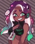  1girl artist_request blush cleavage dark_skin headphones iida_(splatoon) looking_at_viewer smile splatoon splatoon_2 tentacle_hair 