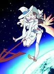 asymmetrical_bangs bangs boots broom broom_riding brown_hair cheek-to-cheek closed_eyes commentary_request couple diana_cavendish dress earth happy hat hug hug_from_behind kagari_atsuko light_green_hair little_witch_academia long_hair monster_rally multiple_girls multiple_riders planet smile spoilers white_dress witch witch_hat yuri 