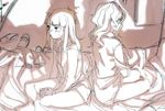  after_sex back-to-back bad_id bad_pixiv_id blush diana_cavendish henpei_saboten kagari_atsuko little_witch_academia messy_hair messy_room monochrome multiple_girls on_bed open_clothes open_shirt shirt yuri 