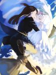  bad_id bad_pixiv_id blue_eyes broom brown_hair diana_cavendish dress henpei_saboten highres kagari_atsuko light_green_hair little_witch_academia long_hair looking_at_another multicolored_hair multiple_girls open_mouth red_eyes sky wedding wedding_dress wife_and_wife witch yuri 