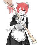  bad_id bad_pixiv_id broom henpei_saboten highres little_witch_academia looking_at_viewer maid red_eyes red_hair shiny_chariot short_hair witch 