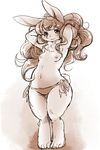  anthro bikini bikini_bottom blush breasts clothed clothing digitigrade female hair hands_behind_head lagomorph long_hair looking_at_viewer mammal monochrome nipples rabbit setouchi_kurage small_breasts smile solo swimsuit topless wide_hips 