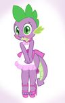  a_dragon_is_fine_too anthro apron blush clothing dragon fangs footwear friendship_is_magic front_view girly green_eyes green_hair hair hi_res high_heels horn male my_little_pony open_mouth platform purple_scales pyruvate scales scalie shoes simple_background slit_pupils spike_(mlp) tongue young 
