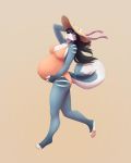  2018 2019 anthro belly big_belly bigbootyjudy bodyxcount breasts canid canine canis clothed clothing digital_media_(artwork) female fur hair hi_res looking_at_viewer mammal navel open_mouth pregnant simple_background smile solo swimsuit thick_thighs wolf yukiashi 
