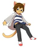  2017 :3 anthro brown_hair cat clothing cub eyewear feline fur glasses hair hoodie legwear male mammal manmosu_marimo pants shirt shota_feline_(marimo) simple_background socks solo tagme tan_fur white_background young 