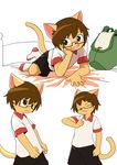  2017 anthro bed bed_sheet bedding cat clothing cub eyes_closed eyewear feline glasses grin legwear male mammal manmosu_marimo on_bed shirt shorts shota_feline_(marimo) simple_background smile socks solo tagme white_background young 