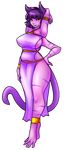  2015 4_arms alpha_channel animal_humanoid animal_tail arms_above_head big_breasts black_hair breasts cat_humanoid cat_tail clothing digital_media_(artwork) feline female hair hi_res humanoid looking_at_viewer madamsquiggles mammal multi_arm multi_limb prehensile_feet purple_eyes purple_hair short_hair simple_background solo standing stripes transparent_background 