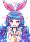  bad_id bad_pixiv_id blue_hair blush character_request double_v eyebrows_visible_through_hair hairband long_hair looking_at_viewer maplestory maplestory_2 mechuragi mint_(maplestory2) mole mole_under_eye multicolored_hair neckerchief open_mouth pink_eyes pink_hair smile twintails upper_body v yellow_neckwear 