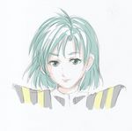  90s green_eyes green_hair highres komillia_maria_jenius koolannad looking_at_viewer macross macross:_eternal_love_song macross_2036 military military_uniform official_style oldschool pilot_suit portrait science_fiction sketch spacesuit u.n._spacy uniform upper_body 