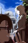  bad_id bad_pixiv_id blue_eyes brown_hair commentary_request diana_cavendish glass henpei_saboten kagari_atsuko light_green_hair little_witch_academia long_hair multicolored_hair multiple_girls red_eyes self_shot smile v 