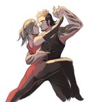  1boy 1girl aranea_highwind ass breasts dancing dress face-to-face final_fantasy final_fantasy_xv gladiolus_amicitia ponytail red_dress tango tattoo 