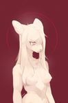  2015 absurd_res ambiguous_species anthro breasts digital_media_(artwork) female fur hair hi_res long_hair nipples nox_(artist) nude orange_eyes red_background simple_background solo tears white_fur white_hair 