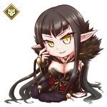  1girl assassin_of_red black_hair breasts brown_eyes chibi choker cleavage detached_sleeves dress fate/apocrypha fate/grand_order fate_(series) frills fur open_mouth pointy_ears very_long_hair 