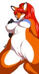  anthro bourbon._(artist) breasts canine clothed clothing clothing_lift female fox looking_at_viewer looking_down mammal nipple_bulge one_breast_out pussy shirt shirt_lift solo under_boob 