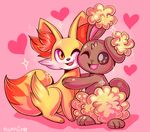  &lt;3 2017 absurd_res ambiguous_gender brown_eyes brown_fur buneary cheek_fluff cute_fangs duo fennekin feral flufflix fluffy fluffy_tail fur hi_res hug inner_ear_fluff nintendo one_eye_closed open_mouth orange_eyes pink_background pok&eacute;mon quadruped red_fur signature simple_background smile sparkles standing tan_fur video_games wink yellow_fur 