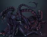  2016 after_sex alien alien_(franchise) all_fours claws cum cum_in_ass cum_inside drooling duo erection lying male male/male messy on_back open_mouth penis saliva simple_background sinsmonster spread_legs spreading toe_claws xenomorph 