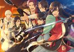  armor black_gloves black_hair blue_eyes brown_hair cape gloves grin gun handgun hood horikawa_kunihiro izumi-no-kami_kanesada japanese_armor japanese_clothes katana katsugeki/touken_ranbu male_focus military military_uniform multiple_boys mutsu-no-kami_yoshiyuki necktie open_mouth oto_(8731832) partly_fingerless_gloves polearm purple_eyes red_hair revolver shoulder_armor smile sode spear sword tantou tonbokiri_(touken_ranbu) touken_ranbu tsurumaru_kuninaga uniform wakizashi weapon white_hair yagen_toushirou yari yellow_eyes 