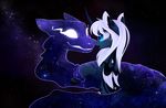  blue_eyes blue_fur cosmic_dragon duo equine feathered_wings feathers female feral friendship_is_magic fur hair horn magnaluna mammal my_little_pony princess_luna_(mlp) smile white_feathers white_hair winged_unicorn wings 
