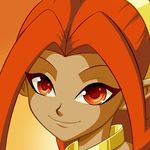  dark_skin din jewelry pointy_ears ponytail red_eyes red_hair smile the_legend_of_zelda 