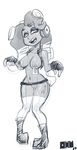  artist_request body_writing breasts fingerless_gloves looking_at_viewer monochrome nipple_piercings pussy splatoon splatoon_2 wide_hips 