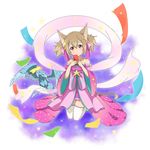  alternate_costume animal_ears brown_hair cat_ears cat_tail detached_sleeves dress full_body hair_between_eyes hair_ornament hair_ribbon head_tilt highres holding japanese_clothes jewelry kneeling long_hair looking_at_viewer necklace official_art pina_(sao) pink_dress pink_ribbon red_eyes ribbon sash see-through short_dress silica silica_(sao-alo) simple_background sleeveless sleeveless_dress solo sparkle star star_hair_ornament sword_art_online sword_art_online:_code_register tail thighhighs twintails white_background white_legwear 