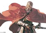  armor beard cape dated facial_hair highres holding holding_weapon male_focus old_man original scabbard sheath solo sword unsheathing weapon white_background white_hair zennosuke 