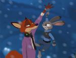  2017 abstract_background angry anthro canine clothed clothing collar dipstick_ears disney duo eye_contact female fox fur green_eyes hi_res inner_ear_fluff judy_hopps lagomorph male mammal mcfan necktie nick_wilde police_uniform predator/prey purple_eyes rabbit shirt shock_collar size_difference suspension uniform zistopia zootopia 