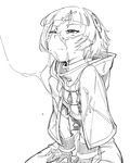  blush cloak commentary_request cum cum_on_clothes cum_on_hair cum_string cumdrip facial greyscale half-closed_eye highres meteora_osterreich monochrome one_eye_closed re:creators short_hair sketch solo sturkey white_background 